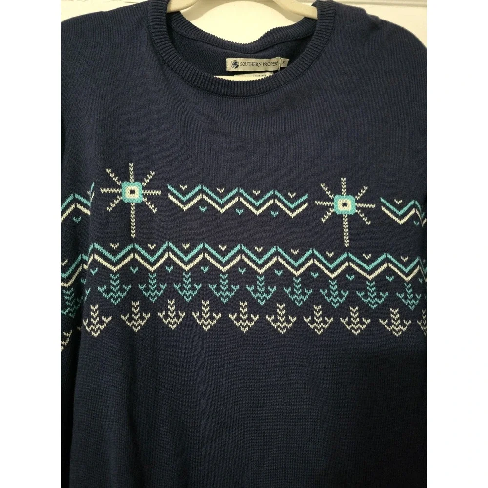 NEW Southern Proper Bienville Sweater XL‎ Knit Pullover Navy Blue Snowflake